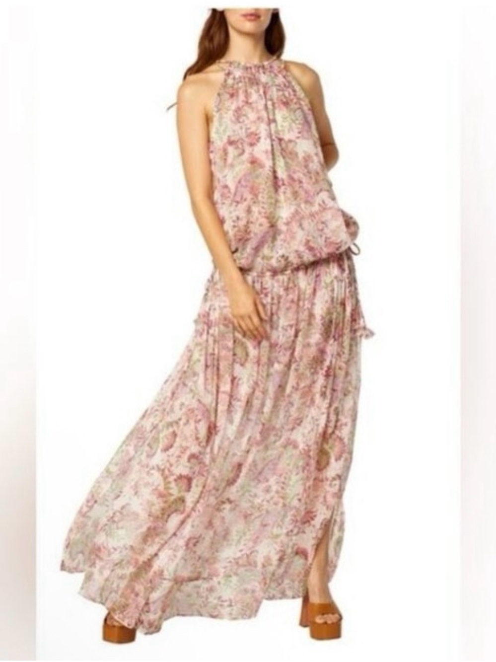 NWT Misa Los Angeles Angelina Chiffon Maxi Dress Rainbow Paisley